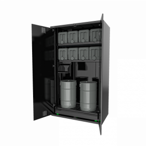 Closet for oil storage equipped with key lock, 3 sliding and height adjustable shelves, oil collecti LV8 black